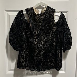 Alice and Olivia cold shoulder velvet burnout shirt